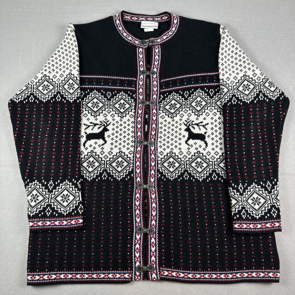 Croft And Barrow Fair Isle Reindeer Cardigan Sweater Nordic Clasps Size Medium